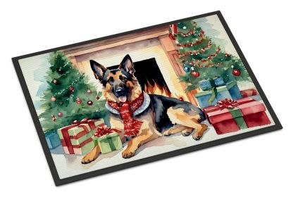 German Shepherd Cozy Christmas Doormat Front Door Mat Indoor Outdoor Rugs for Entryway, Non Slip Washable Low Pile, 18H X 27W