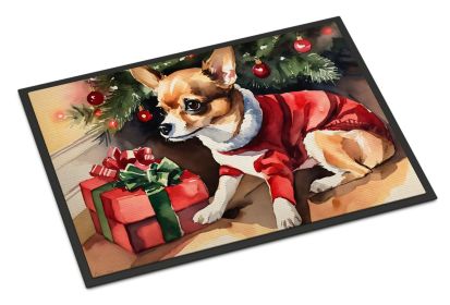 Chihuahua Cozy Christmas Doormat Front Door Mat Indoor Outdoor Rugs for Entryway, Non Slip Washable Low Pile, 18H X 27W