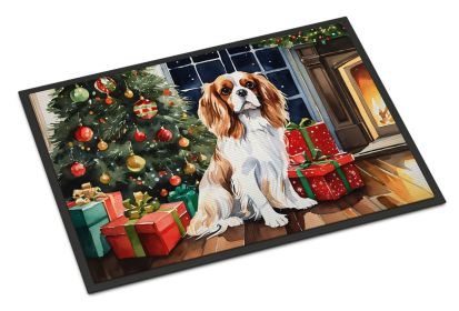 Cavalier Spaniel Cozy Christmas Doormat Front Door Mat Indoor Outdoor Rugs for Entryway, Non Slip Washable Low Pile, 18H X 27W