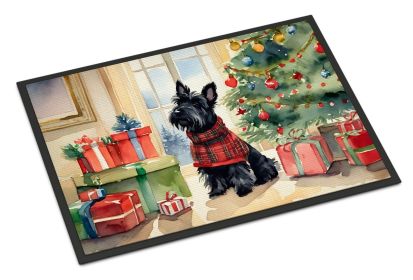 Scottish Terrier Cozy Christmas Doormat Front Door Mat Indoor Outdoor Rugs for Entryway, Non Slip Washable Low Pile, 18H X 27W