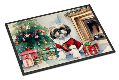 Shih Tzu Cozy Christmas Doormat Front Door Mat Indoor Outdoor Rugs for Entryway, Non Slip Washable Low Pile, 18H X 27W
