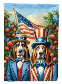 All American Basset Hound House Flag Large  Sleeve Pole Decorative Outside Yard Banner Artwork Wall Hanging, Polyester, House Size, Multicolor