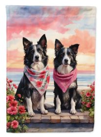 Border Collie Two Hearts House Flag Large Porch Sleeve Decorative Outside Yard Banner Artwork Wall Hanging, Polyester, House Size, Multicolor