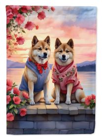 Akita Two Hearts House Flag Large Porch Sleeve  Decorative Outside Yard Banner Artwork Wall Hanging, Polyester,  Multicolor