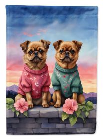Brussels Griffon Two Hearts House Flag Large Porch Sleeve Decorative Outside Yard Banner Artwork Wall Hanging, Polyester,  Multicolor
