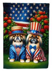 All American Pekingese House Flag Large Porch Sleeve  Decorative Outside Yard Banner Artwork Wall Hanging, Polyester, Multicolor