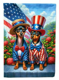 All American Miniature Pinscher House Flag Large Porch Sleeve  Decorative Outside Yard Banner Artwork Wall Hanging, Polyester