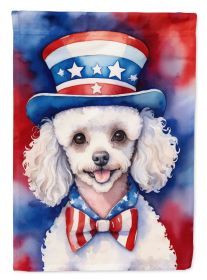 White Poodle Patriotic American Garden, Mailbox, Yard, Patio Flag Decorative Banner Artwork Yard Flower Beds, Garden Size, Multicolor