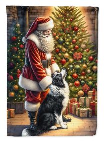 Border Collie and Santa Claus House Flag Large Porch Sleeve Decorative Outside Yard Banner Artwork Wall Hanging, Polyester, House Size