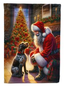 German Wirehaired Pointer and Santa Claus House Flag Large Porch Sleeve  Decorative Outside Yard Banner Artwork Wall Hanging, Polyester