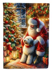 Old English Sheepdog and Santa Claus House Flag Large Porch Sleeve  Decorative Outside Yard Banner Artwork Wall Hanging, Polyester, House Size
