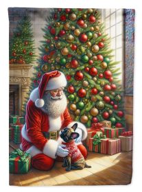 French Bulldog and Santa Claus House Flag Large Porch Sleeve Decorative Outside Yard Banner Artwork Wall Hanging, Polyester