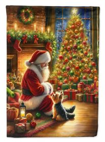 Yorkshire Terrier Yorkie and Santa Claus House Flag Large Porch Sleeve Decorative Outside Yard Banner Artwork Wall Hanging, Polyester