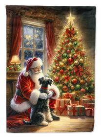 Schnauzer and Santa Claus House Flag Large  Sleeve Decorative Outside Yard Banner Artwork Wall Hanging, Polyester, House Size, Multicolor