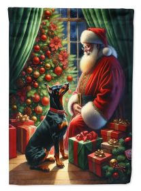 Doberman Pinscher and Santa Claus House Flag Large Porch Sleeve  Decorative Outside Yard Banner Artwork Wall Hanging, Polyester, House Size