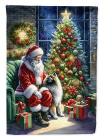 Keeshond and Santa Claus House Flag Large Porch Sleeve Decorative Outside Yard Banner Artwork Wall Hanging, Polyester, House Size, Multicolor