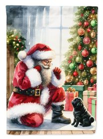 Black Pug and Santa Claus House Flag Large Porch Sleeve  Decorative Outside Yard Banner Artwork Wall Hanging, Polyester,  Multicolor