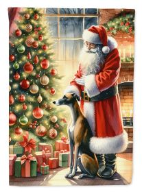 Greyhound and Santa Claus House Flag Large Porch Sleeve Decorative Outside Yard Banner Artwork Wall Hanging, Polyester,  Multicolor