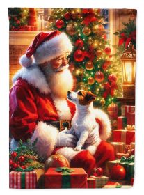 Jack Russell Terrier and Santa Claus House Flag Large Porch Sleeve Decorative Outside Yard Banner Artwork Wall Hanging, Polyester, House Size