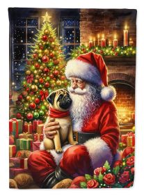 Fawn Pug and Santa Claus House Flag Large Sleeve Decorative Outside Yard Banner Artwork Wall Hanging, Polyester, House Size, Multicolor