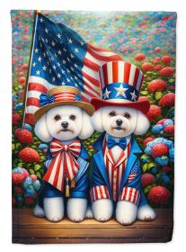 All American Bichon Frise House Flag Large Porch Sleeve  Decorative Outside Yard Banner Artwork Wall Hanging, Polyester, House Size, Multicolor