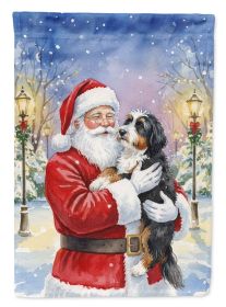 Bernedoodle with Santa Claus House Flag Large Porch Sleeve Decorative Outside Yard Banner Artwork Wall Hanging, Polyester, Multicolor