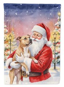 Pit Bull Terrier with Santa Claus House Flag Large Porch Sleeve  Decorative Outside Yard Banner Artwork Wall Hanging, Polyester
