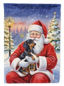 Black and Tan Dachshund with Santa Claus House Flag Large Porch Sleeve Decorative Outside Yard Banner Artwork Wall Hanging, Polyester