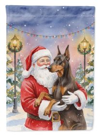 Fawn Doberman Pinscher with Santa Claus House Flag Large Porch Sleeve  Decorative Outside Yard Banner Artwork Wall Hanging, Polyester
