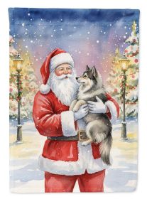 Keeshond with Santa Claus House Flag Large Porch Sleeve  Decorative Outside Yard Banner Artwork Wall Hanging, Polyester,  Multicolor
