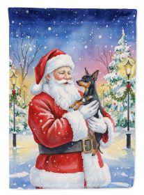 Miniature Pinscher with Santa Claus House Flag Large Porch Sleeve Decorative Outside Yard Banner Artwork Wall Hanging, Polyester