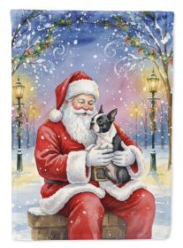 Boston Terrier with Santa Claus House Flag Large Porch Sleeve Decorative Outside Yard Banner Artwork Wall Hanging, Polyester, House Size