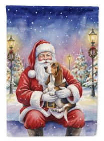 Basset Hound with Santa Claus House Flag Large Porch Sleeve Decorative Outside Yard Banner Artwork Wall Hanging, Polyester