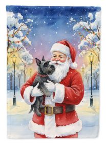 Scottish Terrier with Santa Claus House Flag Large Porch Sleeve Decorative Outside Yard Banner Artwork Wall Hanging, Polyester