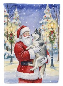 Siberian Husky with Santa Claus House Flag Large Porch Sleeve  Decorative Outside Yard Banner Artwork Wall Hanging, Polyester