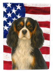 Tricolor Cavalier Spaniel American Flag House Flag Large  Sleeve Decorative Outside Yard Banner Artwork Wall Hanging, Polyester, House Size