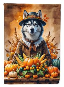 Siberian Husky Thanksgiving House Flag Large Porch Sleeve Decorative Outside Yard Banner Artwork Wall Hanging, Polyester,  Multicolor