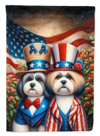 All American Lhasa Apso House Flag Large Porch Sleeve Pole Decorative Outside Yard Banner Artwork Wall Hanging, Polyester, House Size, Multicolor (Default: Default)