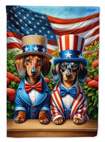 All American Dachshund House Flag Large Porch Sleeve Pole Decorative Outside Yard Banner Artwork Wall Hanging, Polyester,  Multicolor (Default: Default)