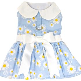 Blue Daisy Dog Dress with Matching Leash (size: X-Large)