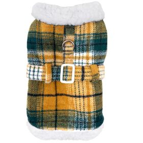 Sherpa-Lined Dog Harness Coat (Color: Yellow Plaid, size: large)