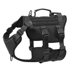 Heat-resistant Durable Nylon Tactical Service Dog Harness, Adjustable No-pull Reflective Vest With Dual Handles For Large Dogs (Option: Black-L)