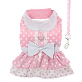 Polka Dot and Lace Dog Dress Set with Leash (Color: Pink, size: small)