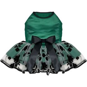Green and Black Satin Dog Dress (size: medium)