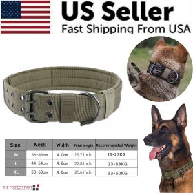 2" Wide Tactical Heavy Duty Nylon Medium to Large Dog Collar K9 Military With Metal Buckle (Color: Green, size: M - Neck 15.7" ~ 19.7")