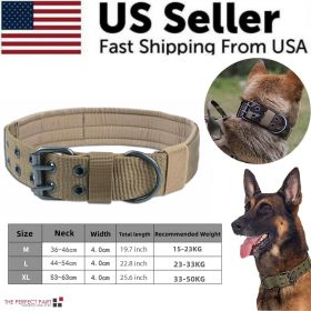 2" Wide Tactical Heavy Duty Nylon Medium to Large Dog Collar K9 Military With Metal Buckle (Color: Brown, size: M - Neck 15.7" ~ 19.7")