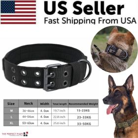 2" Wide Tactical Heavy Duty Nylon Medium to Large Dog Collar K9 Military With Metal Buckle (Color: Black, size: M - Neck 15.7" ~ 19.7")